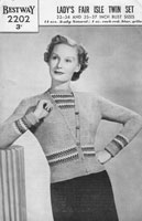 vintage ladies 1940s bestway 2202 fair isle bordered twin set knitting pattern
