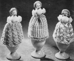vintage egg cosy knitting pattern with character heads from 1940s