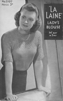 bairswear ladiesblouse knitting patern with leaf lace yoke 1940s