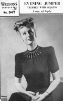 vintage ladies sequin or bead trim evening jumper knitting pattern 1930s