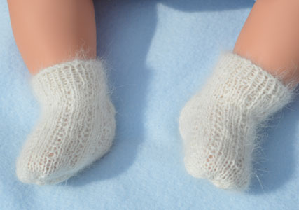 baby angora sock hand knitted to fit birth to 18 months
