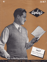 vintage mens v neck jumper knitting pattern 1940