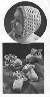 vintage baby bootees and bonnet crochet pattern from the USA 1948