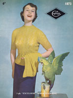 vintage ladies lace jumper and plain cardigna knitting pattern 1950s