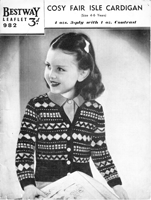 vintage girls bold cardigan fair isle knitting pattern from 1940s