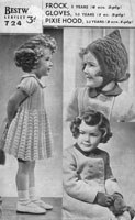 vintage dress and pixie hood knitting pattern for little girls 1940s