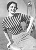 vintage ladies stripe dolman jumpoer knitting pattern from 1950s