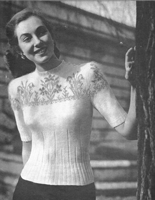 vintage ladies knitting pattern with fair isle detail in angora 1940s