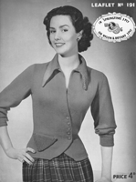 vintage ladies knitting pattern for asmetric cardigan from 1940s