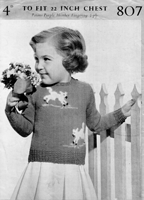 vintage  little girls jumper with lambs from 1940s knitting pattern