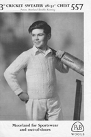 boys vintage knitting pattern for cricket sweater 1950s