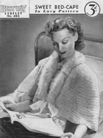 vintage ladies bed cape knitting pattern from Bestway in the 1930s