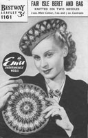 vintage ladies bag and beret knitting pattern 1940s in fair isle knitting pattern wartime