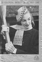 vintage ladies beret scarf and gloves in fair isle 1940s