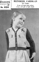 vintage girls cardigan knitting pattern from 1940s with reindeer