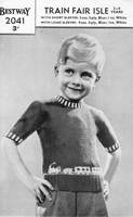 vintage childs jumper knitting pattern 1940s Bestway 2041 train border