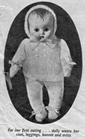 vintage baby doll knitting pattern for pram suit 1950s