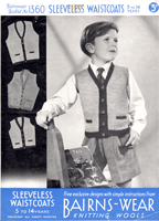 vintage boys knitting patternfor waist coat to fit 4 to 15 years 1930s