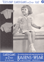 vintage girls cardigan knitting pattern from 1930s to fit 2 to 3 years