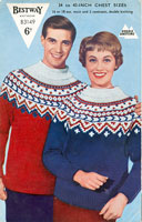 vintage knitting pattern for mens and ladies winter fair isle sweater with fair isle yoke
