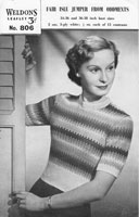 vintage fair isle ladeis jumper stripes knitting pattern 1940s