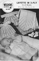 vintage baby layette with dress 1940s Weldons baby pattern