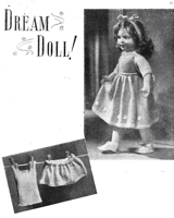 dolly knitting pattern fro little girl doll dress pajamas dressign gown and undies to fit doll 16 inches 1950s