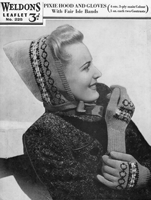 fair isle hood and gloves for lady 1930s