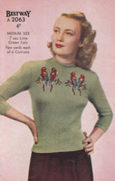 vintage ladies fair isle jumper with parrots from 1940s bestway 2063