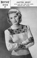 vintage ladies fair isle jumper knitting pattern from 1940s bestway 2132