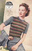 vintage ladies fair isle twinset knitting pattern from 1940s from Bestway 1834
