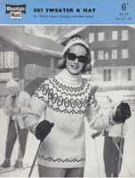 Great vintage ski jumper and hat knitting pattern