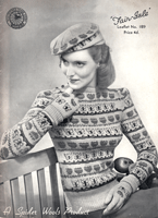 vintage ladies jumper and beret knitting pattern from 1930s
