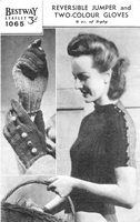 vintage ladies reversable jumper and two colour glove knitting pattern from 1940s