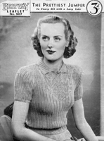 vintage ladies short sleeved jumper knitting pattern from 1930s