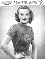 vintage ladies cable short sleeved jumper knitting pattern from 1930s