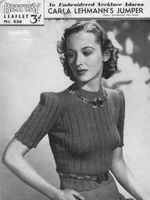 vintage ladies embroidered jumper knitting pattern from late 1930s