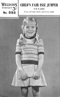 vintage girls fair isle jumper knitting pattern from 1940s