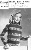 vintage girls fair isl jumper and beret knitting pattern from early 1940s
