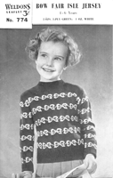 vintage little girls fair isle jumper with bows 1940s