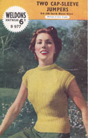 Great vintage knitting pattern for ladies summer top with small roll collar and roll cuffs on the short sleeves