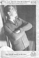 vintage men's knitting pattern for shawl collar cardigan in double knitting wool 1950s
