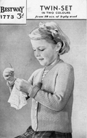 vintage girls cardigan can jumper twin set for 5 years old knitting pattern from 1940s Bestway 1773