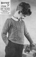 vintage boys cable jumper knitting pattern 1940s bestway 1799