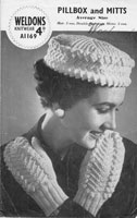 vintage knitting pattern for hat and mitts 1940's