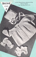 vintage crochet pattern for matinee coat and bonnet from wartime 1940s Bestway A2451