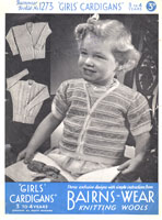 girls short sleeved cardigan knitting patter from 1940s vintage