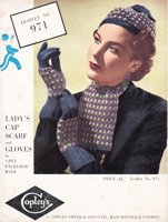 vintage ladies fair isle gloves cap and scarf knitting pattern from 1940