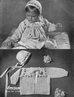 vintage knitting pattern for baby bonnet and jacket embroided