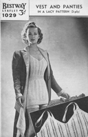 vintage ladies knitting pattern for vest and panties underwear 1940s